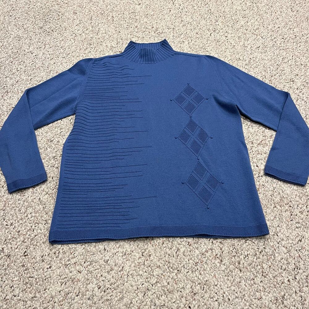 Carla Ferroni Wool Mock Neck Sweater Sz L Embroidered Diamond Quiet Luxury